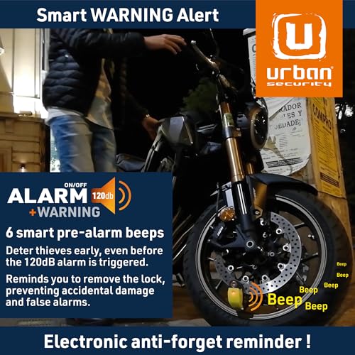 Image of URBAN UR6 Hi-Tech Motorcycle Disc Lock with Smart Alarm | Best Value | 120dB, LED, Warning, A+ Sensitivity, Truly Waterproof, Long-Life CR2 Battery, Carried Locked, Bike Anti Theft Wheel Brake Locks