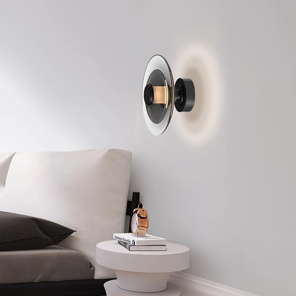 Nordic Modern Wall Lamp, 10W 3000K Szkło LED Kinkiet Do Wnętra, Artystyczna Lampa Dekoracyjna, Okrągła Oprawa Oświetlenia Ścienna Do Salonu, Kamery