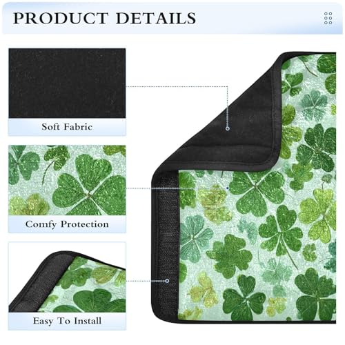 Image of Green St Patrick Clovers Seat Belt Cover Pad 2 Pcs Soft Cute Seatbelt Covers Protector Support Head Neck Shoulder Strap for Car Seats High Chair Backpack for Adults Kids Women Men 10x7.7