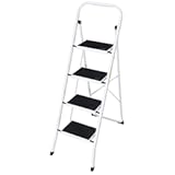 Smartxchoices 4 Step Ladder, Folding Step Stool with Handgrip Wide Anti-Slip Platform, Lightweight Steel Ladder,Portable Steel Step Stool for Kitchen Shop Household Office Business Closet,350 lbs