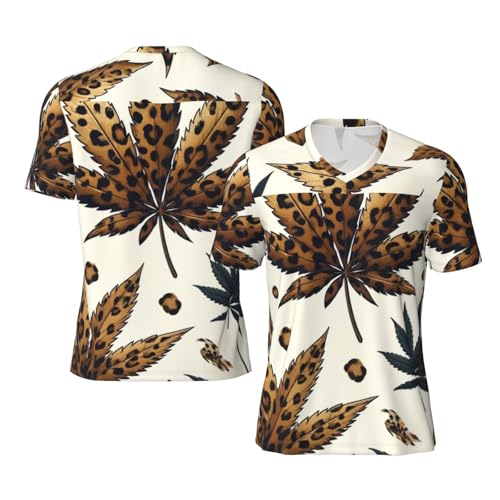 Stylish Athletic Sports Jersey Marijuana-Leaf-Leopard-Print Men's Rugby Jersey 3X-Large