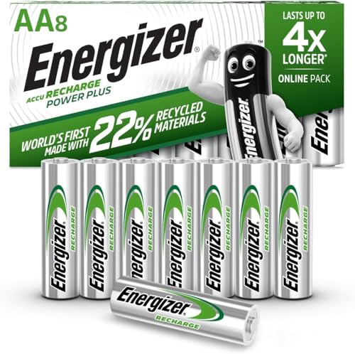 Energizer Recharge Power Plus - Piles Rechargeables AA (Lot de 8) - 2000 mAh NiMH - pré-chargées - Puissance Longue durée - 1000 Cycles - Emballage 100% Recyclable et...