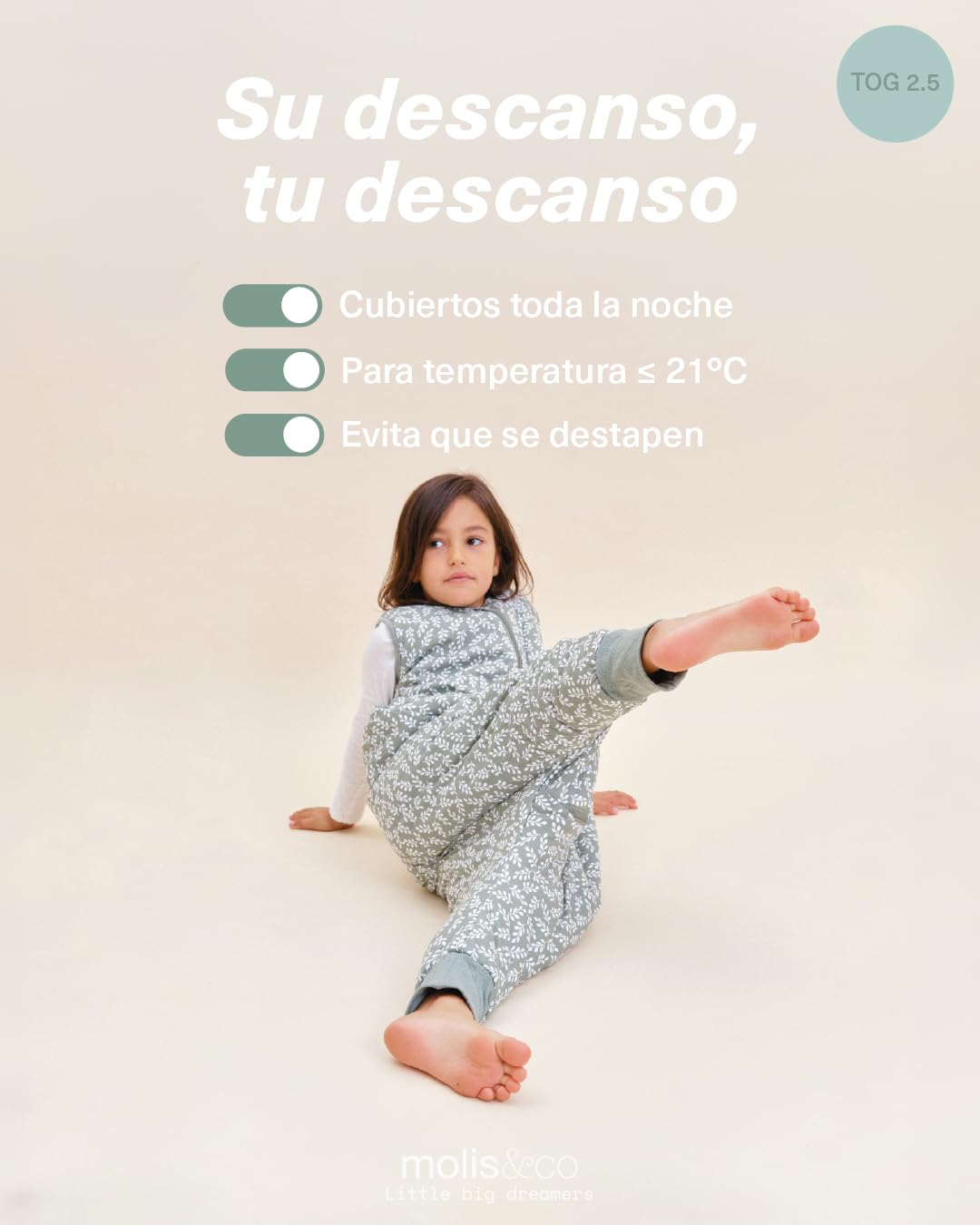 molis&co. Pijama Manta. 2.5 TOG. 2 años. Ideal para Entretiempo e Invierno. Green Garden. 100% algodón.