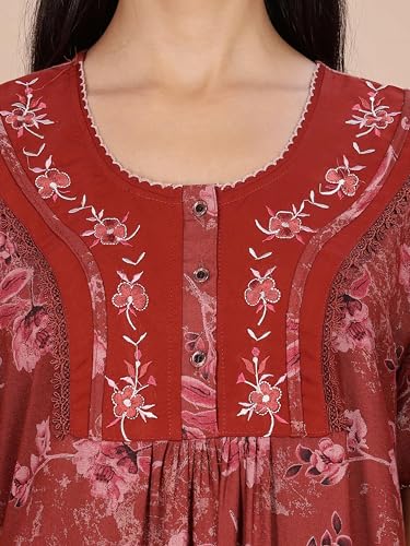 Image of 9shines Label Stylish Alpine Nighty Maxi for Women | Full Length Trendy Nightgown | Premium Nightdress | Nightwear | Embroidery Nighty with Pockets (2892)