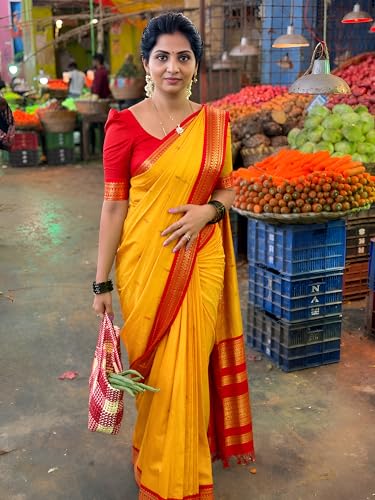 Image of South Cotton Gadwal Saree for Women | Celebrity Inspired Traditional Ethnic Wear | Chettinad & Kalyani Cotton Sarees | Soft Cotton Saree with Blouse Piece