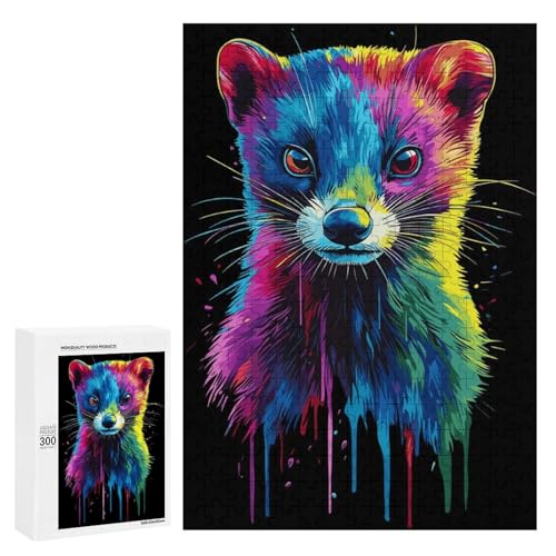 Rompecabezas 300 PCS Rainbow Pop Art Ferret Portrait Rompecabezas para Adultos Juguete Decoración De Pared Regalo De Cumpleaños Oferta como Regalos para Toda La Familia 300 PCS
