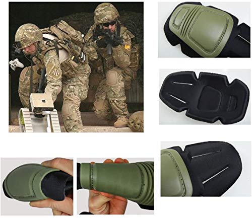 ATAIRSOFT Taktische Militär Paintball Ellbogenschützer Knieschützer Knieschoner Set Airsoft Kampfschutz Sicherheits-Gang (OD)