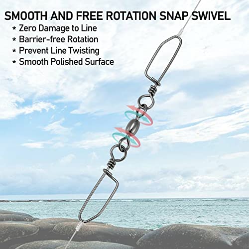 Alwonder 30PCS Double Snap Swivels, Trolling Planer Board Line Release Clips, High Strength Stainless Steel Coastlock Snaps with Black Nickel Coating, Saltwater Barrel Swivels Connector #1 * 4-121LB