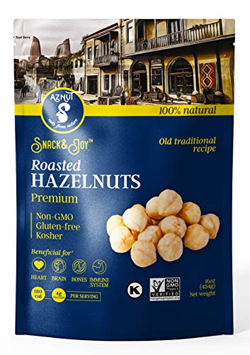 Roasted Hazelnuts Non-GMO Certified, Unsalted, Dry Roasted, Kosher Certified, Resealable Bag 1 LB