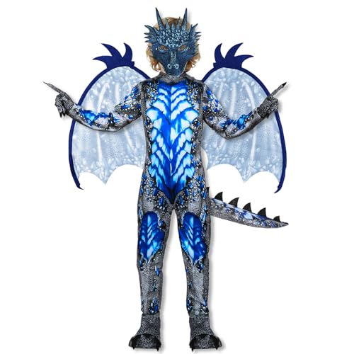 AYBUY Déguisement Dragon Enfant, Garçon Combinaison de Dragon avec Ailes Masque Queue Gants Costume Animaux pour Halloween Carnaval Cosplay, S