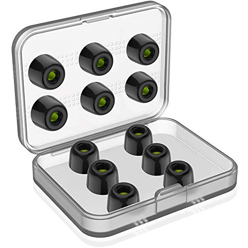 Earphone Tips F FEYCH Premium Replacement Earbud Tips Memory Foam Earphone Tips Blocking Noise Foam Tips Suit for 3.5mm Nozzle in-Ear Earphones with Storage Box(Larger, 6 Pairs, Black)