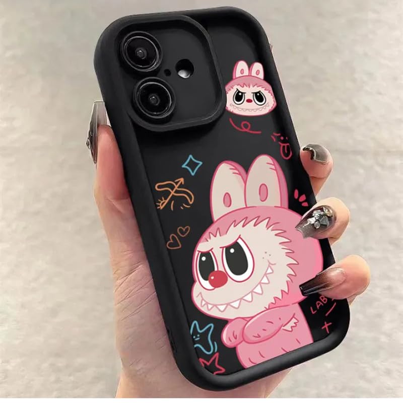 Image of ZR019 for iPhone 17 Back Case Cover | Cartoon Print | Slim Fit | Camera Protection | Shockproof TPU Case - Black
