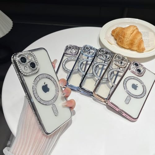 Image of The Little Shop Clear Magnetic Diamond Glitter Case for Oneplus Nord Ce 2 Lite 5G ||Full Camera Protection Luxury Bling Transparent Shockproof for Magsafe Women Girls Cute Cover|Blue