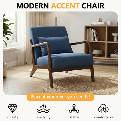 Sillón moderno azul con estructura de madera miniatura 6