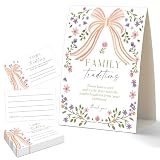 Wild Flower Bow Baby Shower Decorations Family Traditions Game, 1 Sign with 50 Family Traditions Activities Cards, Floral Baby Shower Games for Guests, Birthday, Wedding, Gender Reveal Ideas