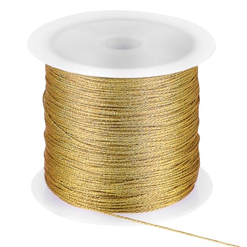 109 Yards/328 Feet Spool Gold Metallic Cord Tinsel String Gold Twine for Bracelet Making Jewelry Making Thread Gold Craft String Tinsel String Craft Making Cord Christmas Hanging Decorations