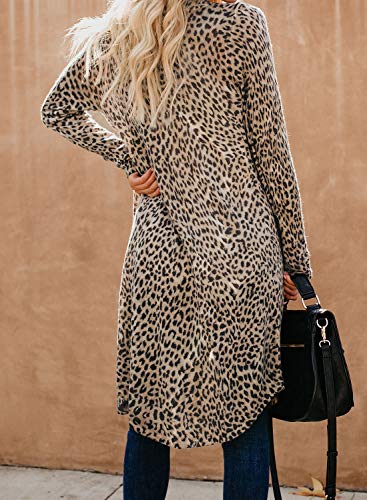 Sidefeel Women Long Sleeve Open Front Print Knit Cardigans Outwear Medium Leopard