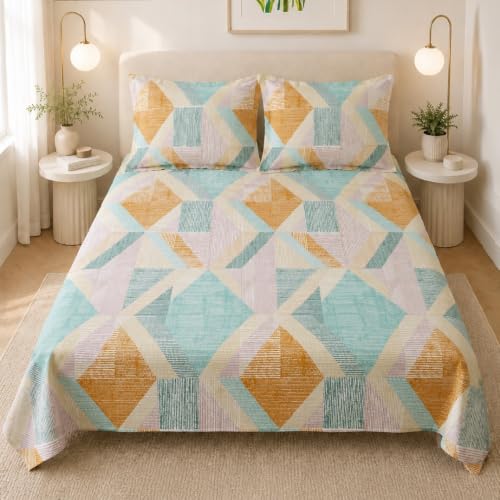 Image of LANE LINEN Symphony 100% Cotton 144TC Double Bedsheet Set, 3 Piece, Printed