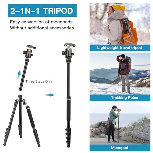 Image of Professional DSLR Tripod for Photography - Tall, Lightweight & Heavy Duty - Spotting Scopes, Telescope & Binoculars - Compact Complete Tripod Unit