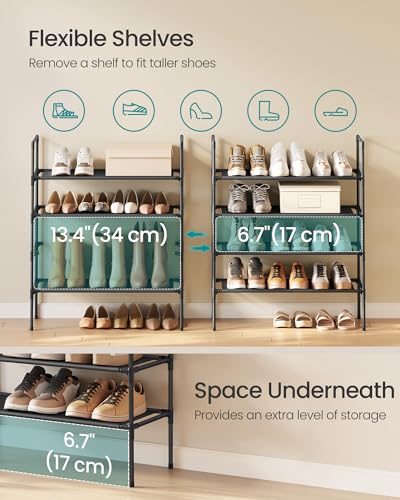 Image of SONGMICS 4-Tier Shoe Rack, Shoe Storage for Hallway Closet, Slim and Space-Saving, Metal Frame, Non-Woven Fabric Shelves, Black ULSH044BH02