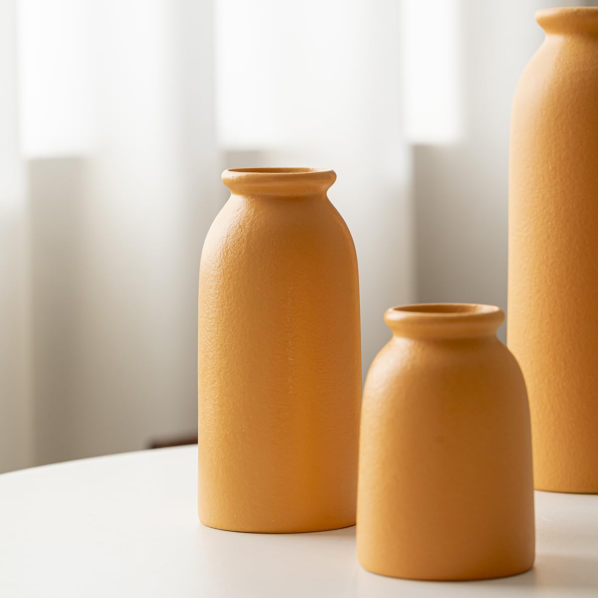 Ceramic Vase Set, Set of 3, Home Decorative Flower Vases, Modern Decor, Pampas Grass Vase, Dried Flowers Vases for Living Room, Desk, Shelf Decor (Orange, L)