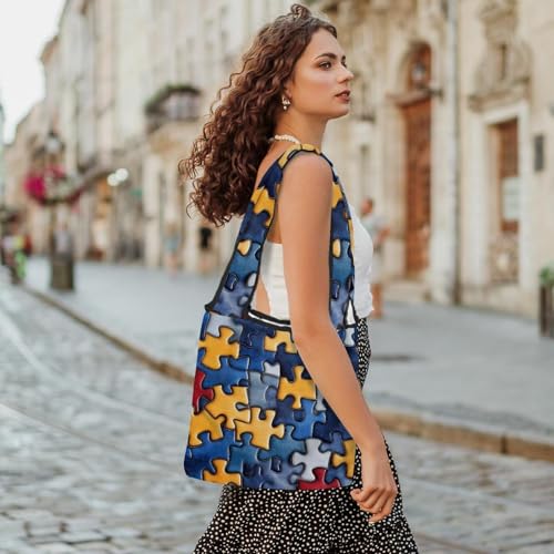 Reusable Canvas Tote Bags, Multi-Purpose Cloth Bags for Grocery Shopping Work Travel - Cute Puzzle Seamless Pattern2
