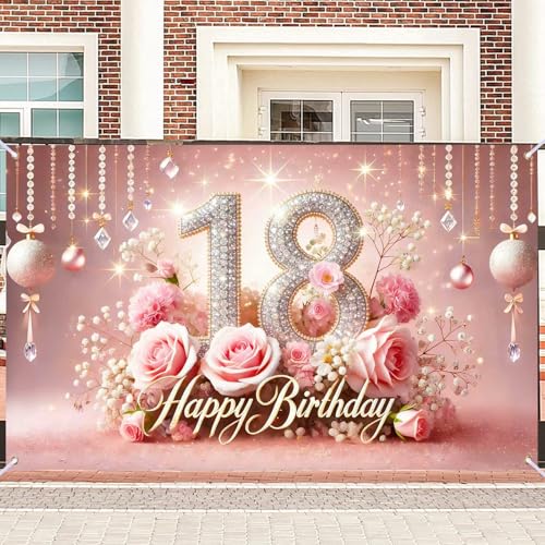 Image of Nuxovilar 15th Birthday Banner - Elegant Pink & Gold Floral Backdrop