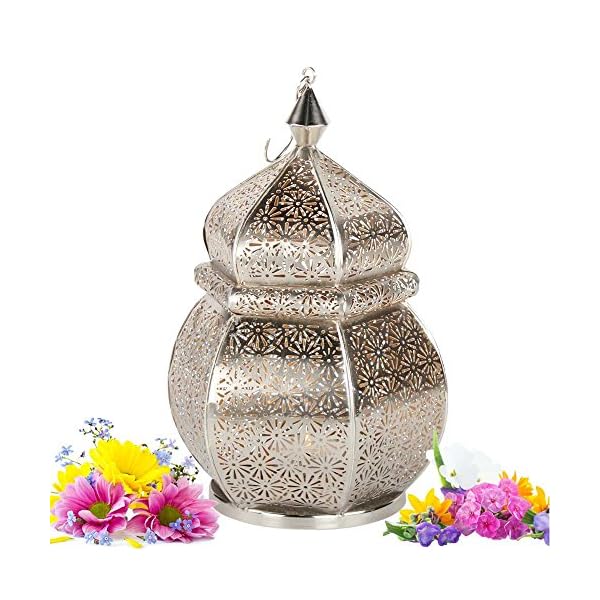 albena shop Sideja 35 cm Silber Teelicht, orientalisches Windlicht aus Metall, Windlicht, atemberaubender Schattenwurf…