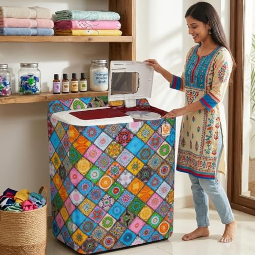 Image of KANUSHI Industries Washable & Dustproof Top Load Semi Automatic Washing Machine Cover ( Suitable For 6 Kg, 6.5 kg, 7 kg, 7.5 kg) (WASMAC-DIG-B-SEMI)