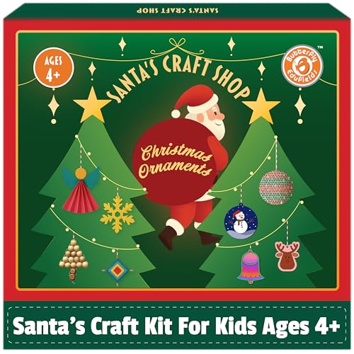 Image of Butterfly EduFields Santa's Craft Shop Christmas Activity Kit | Holiday Arts & Crafts Set for Kids Ages 4+ | Make 20+ Ornaments with Wood Painting, Bead Crafts & Gem Art | Creative DIY Christmas Decoration Kit