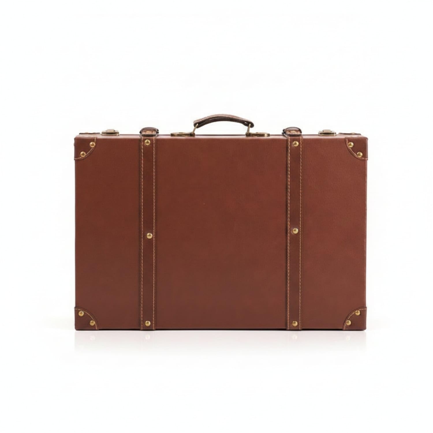 Leather-Like Finish Vintage Trunk-Shaped Storage Box Metal Rivets Suitcase-Style Storage Box Stitched Straps Keepsake Chest Carrying Handle for Photography Prop, Style C Large|Trunks & Ches-picture-17