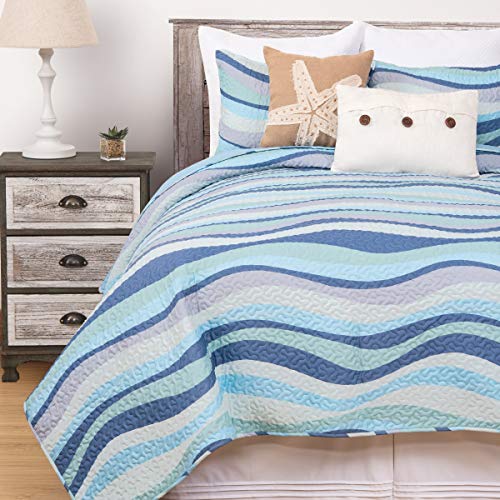 C&F Home 82382.3FQSET Sea Waves Seawaves Blue Ocean Coastal Theme Full/Queen Bed 3 Piece Beach Reversible Coverlet Quilt Set thumb #1