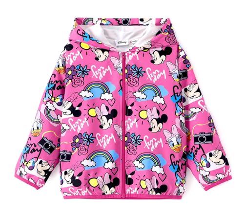 Disney Minnie Daisy Toddler Girls Hooded Rain Jacket Sun Protection Lightweight & Water-Resistant Rain Coats Kids Zip Up Hoodie Outwear Clothes 3-4T