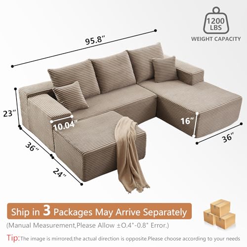 Image of 96 inch W Boneless Cloud Sectional Couch Modular Sofa with Ottoman