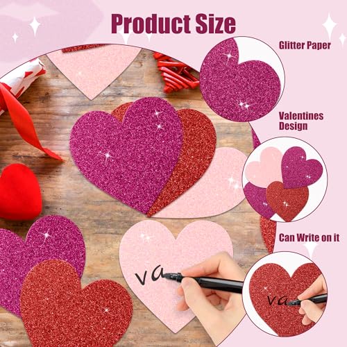 Image of Valentine's Day Glitter Heart Cutouts - 100Pcs Valentine Red Purple Pink Hearts Paper Accent Cutout Assorted Color Paper Heart Cuts for Classroom Bulletin Border Valentines Wedding Bridal Shower Decor