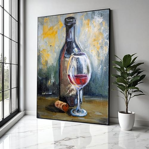 Toile nature morte au vin rouge grande taille 80x110cm cadre intérieur bois