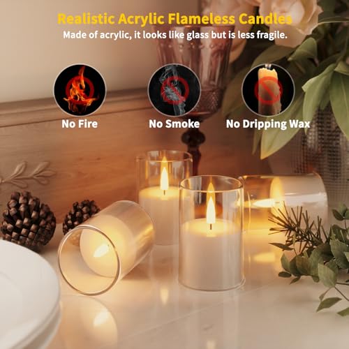 Image of VIODAIM 12Pack Flickering Flameless LED Candles with Timer, Battery Powered - Small Pillar & Votive, Clear (2 inchX3 inch) (Pack of 3)