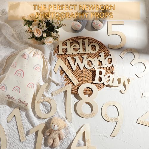 Image of 15 Pcs Baby Milestone Numbers Baby Monthly Milestone Cards Sign Wooden Photo Props Newborn Birth Announcement Card for Baby Shower Newborn Photo Props