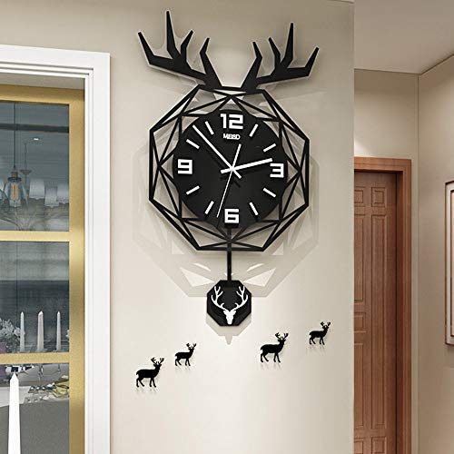 FCX-CLOCKS Kreative Hirschkopf Wanduhr, Silent Quarz Acryl Pendeluhr, große Familie Uhr Dekoration, 3D Digital Wanduhr, Metall Zeiger, für Wohnzimmer, Schlafzimmer, Büro (35 X 58 cm) Cover
