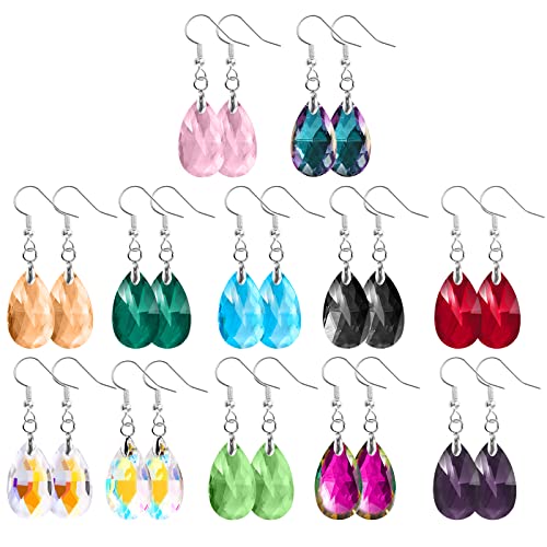12 Paires Boucles d'Oreilles Pendantes en Cristal Bijoux Boucle d'Oreille Fantaisie Femme Boucles d'Oreilles en Cristal Arc en Ciel Fille