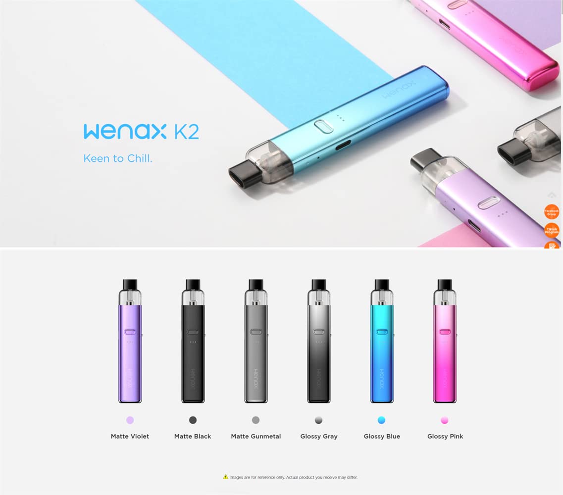 Geek///Vape Wenax K2 Pod Kit - 18W Vape Wenax K2 Batera incorporada de  1000 mAh - con cartucho vaco de 2 ml Flujo de aire preciso Sin nicotina :  Amazon.es: Electrnica