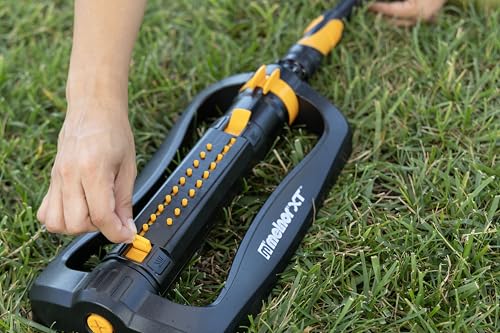 Image of Melnor 65202AMZ CrossStream Turbo Oscillating Sprinkler, 4,000 Sq. Ft. Coverage, TwinTouch Width & Range Control, InfinityDrive Turbo Motor, Black, Orange