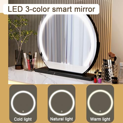 cadciehe Make-uptafel met verlichting, kaptafel met schuifspiegel, kaptafel voor slaapkamer, make-uptafel met 5 laden en planken, verborgen opbergruimte, wit