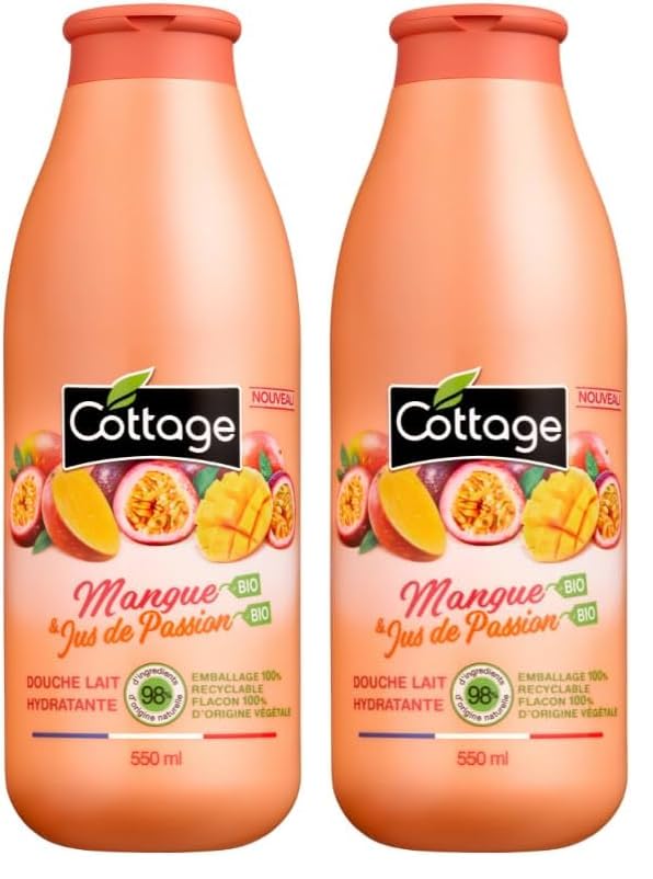 Douche Lait 550ml - Mangue et passion 98% d'ingrédient d'origine naturelle - Cottage (Lot de 2)