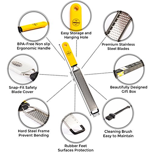 Belleguppy Lemon Zester & Cheese Grater, Professional Zesting Tool For Parmesan, Citrus, Ginger, Nutmeg, Garlic, Chocolate, Fruits, Razor-Sharp Stainless Steel Blade Protective Cover, Dishwasher Save #TOP1