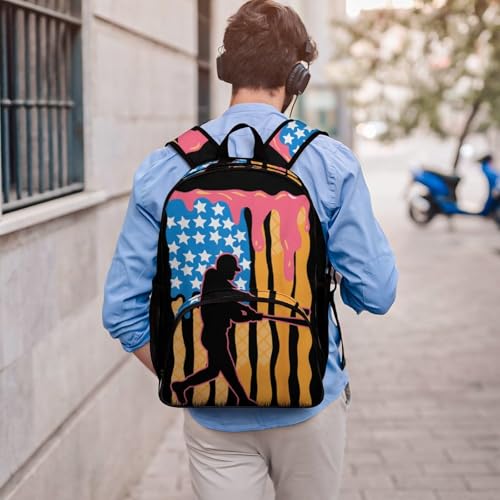Baseball Drip Dripping Ice Cream American Flag Backpack Large Capacity Leisure Travel Backpack Outgoing Daypack 17.3X12.5X7.5 Inch4
