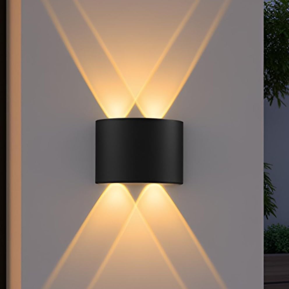 Image of Waterproof Up Down Led Wall Lamp, Aluminium IP65 Body 2+2 Ray, Warm White, Indoor /Outdoor Decorative Wall Sconce Light (4 Ray Warm White)