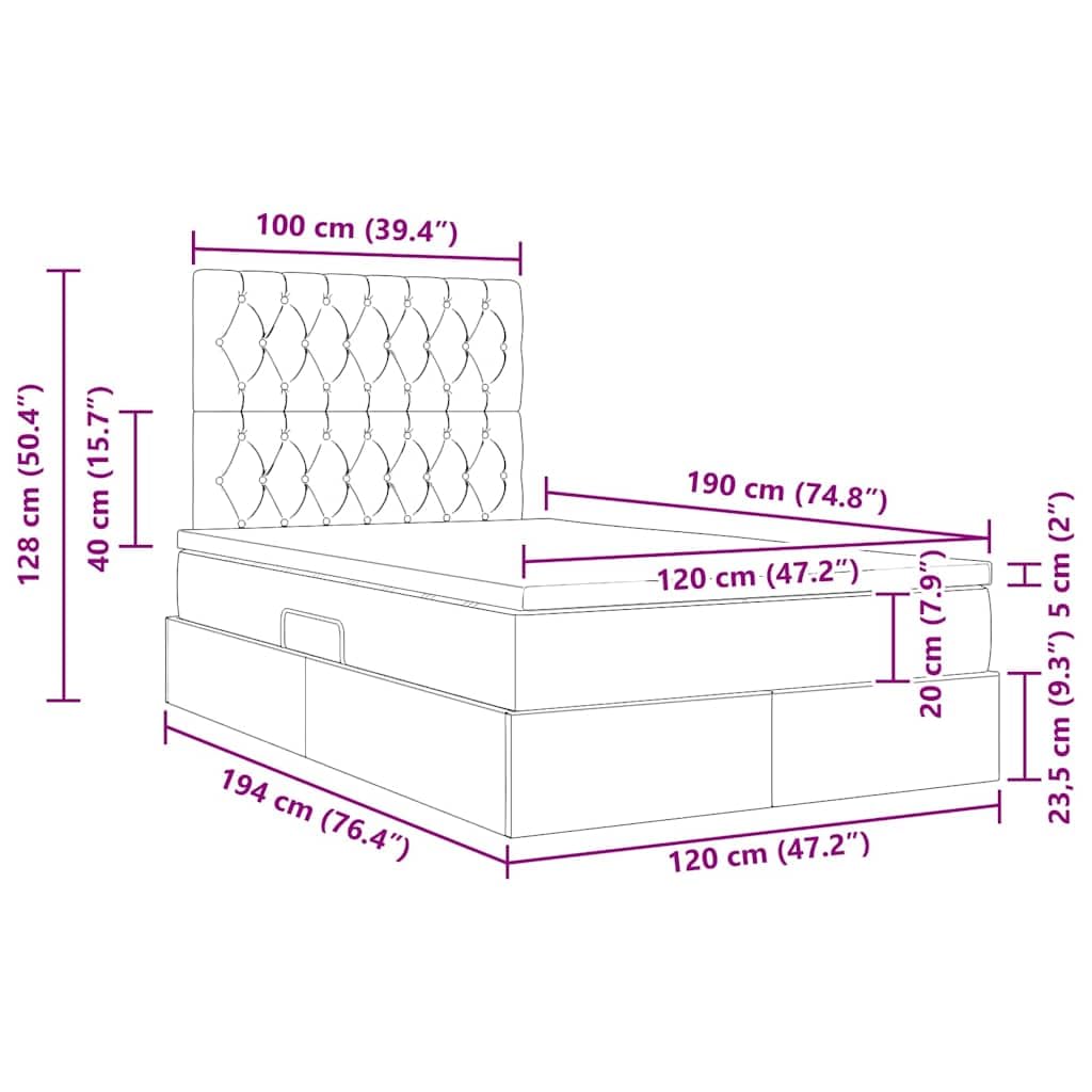 Cama de almacenamiento con colchón crema de 120 x 190 cm, material con marco de metal, cabecero, elevador lateral hidráulico, amplio espacio de almacenamiento y estante para dormitorio