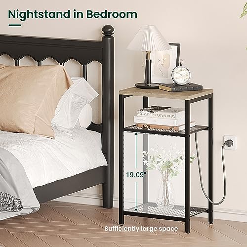 Tall-Side-Table-with-Charging-Station-End-Table-Set-of-2-3-Tier-Telephone-Table-Small-Table-Night-Stand-for-Small-Spaces-Living-Room-Bedroom-Greige-and-Black-JET001CSG2 Tall Side Table with Charging Station End Table Set of 2 3 Tier Telephone Table Small Table Night Stand for Small Spaces Living Room Bedroom Greige and Black JET001CSG2