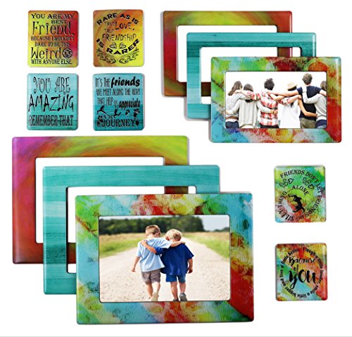 Sheen Friendship - Magnetic Picture Frames and Refrigerator Magnets (12 Piece) with Inspirational Quotes Photo Collage - Friend Gift - Gift for Best Friend